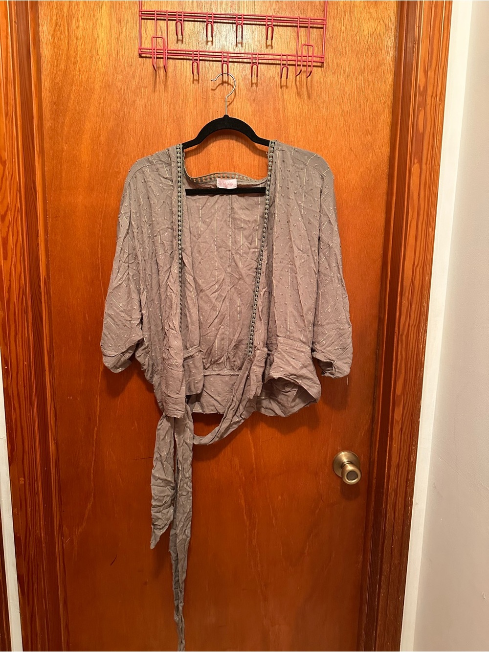 Pink Lily Greenish Gray Embellished Waistband Top